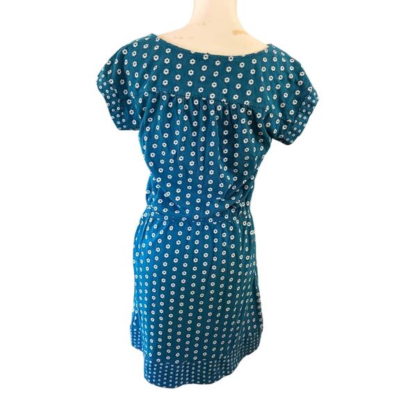Romantic Blue Short Capped sleeve Dress with Elastic Waistband and Tie up Neck - Picture 3 of 4